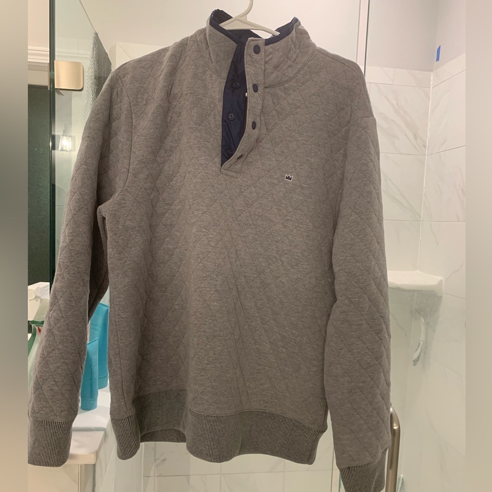 Grey Quilted Cotton 1/4 Snap Pullover